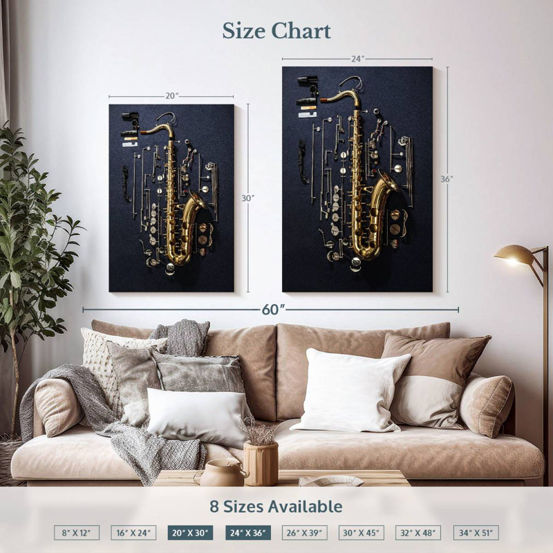Abarca saxophone démonté, H 36 po x l 24 po
