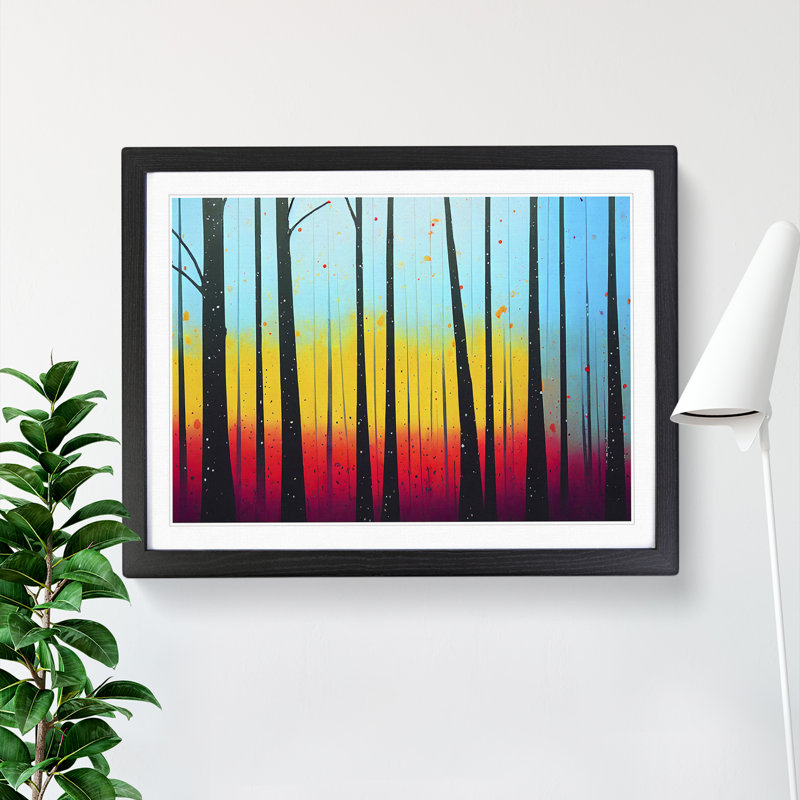 Summer Forest Paint Splatter Vol.6 Abstract - Single Picture Frame Print, 25cm H x 34cm W x 2cm D, Black Framed