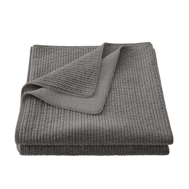 Stonewashed Velvet Cotton Velvet Modern Rustic Quilt, Gray, Twin Quilt