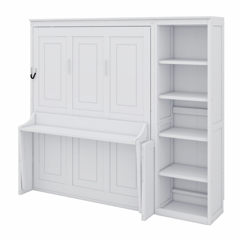 Lit escamotable avec bureau et bibliothèque Murphy, Lit double , White