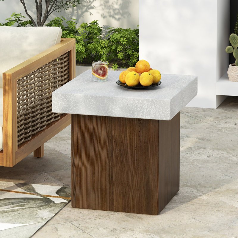 Table d'appoint, de forme carrée, blanc antique et naturel, résistant aux intempéries