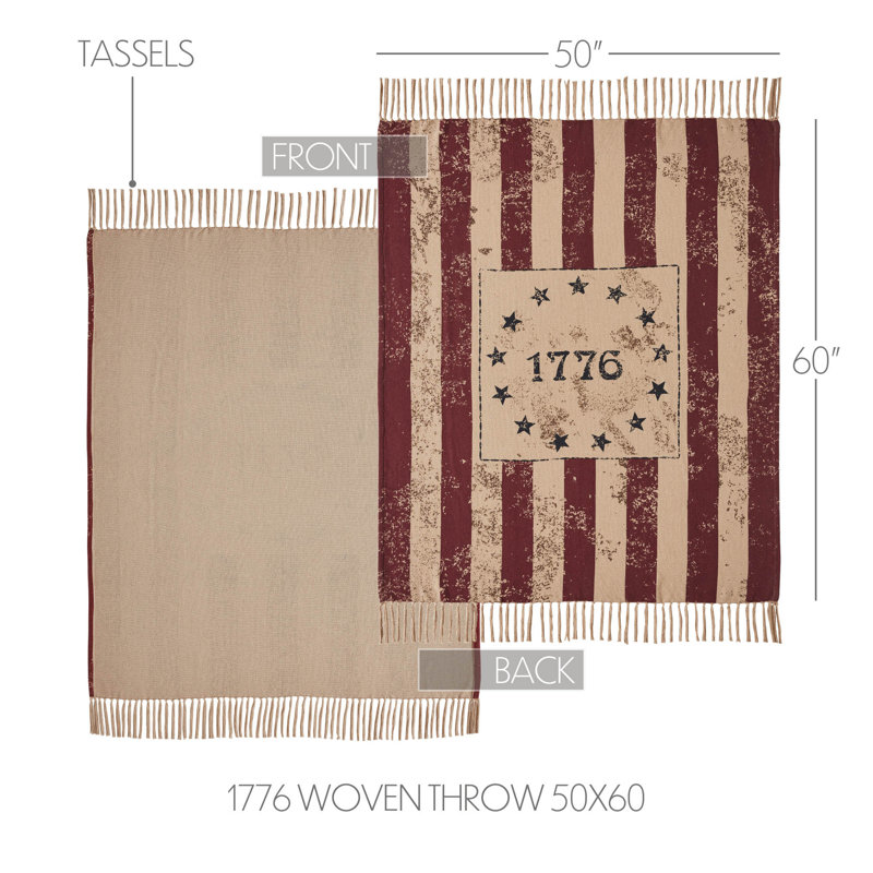 Patriotic Red and Beige Cotton Woven Throw Blanket