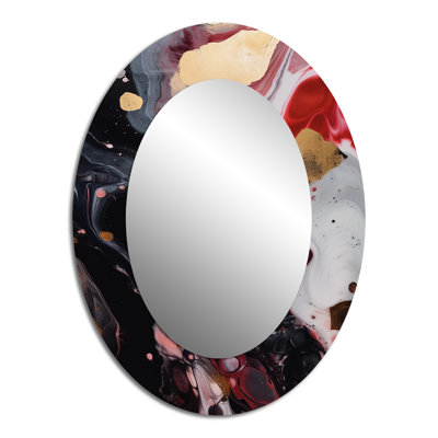 Infusion de marbre rouge et noir - Miroir décoratif abstrait ovale sur métal