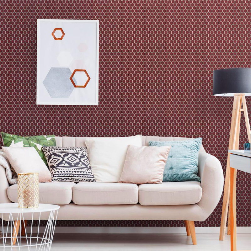 Tribeca 1" Hex Glossy 10-1/4 " x 11-7/8 " Porcelain Mosaic Floor and Wall Tile, Rusty Red