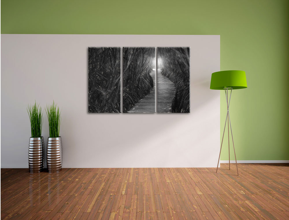 3-tlg. Leinwandbild-Set „Gehweg im Wald“, Kunstdruck