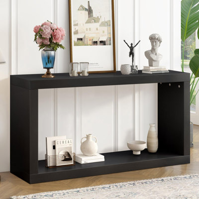 Minimalist Console Table With Square Shaped Fashion Design And Wood Grain Aesthetic