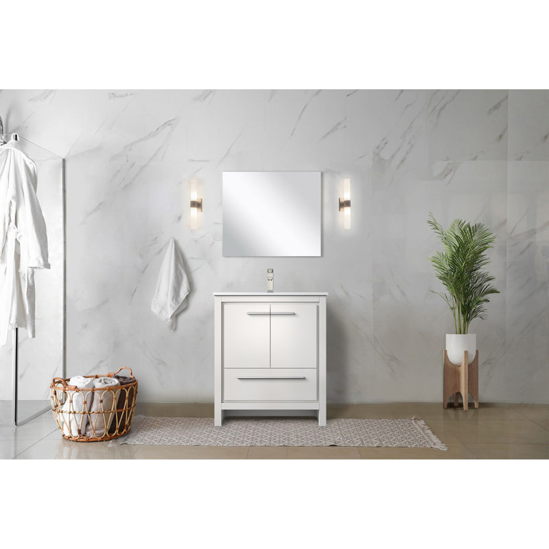 Meuble-lavabo blanc 30 po X P 20 po D, avec plateau en marbre de culture, 30"