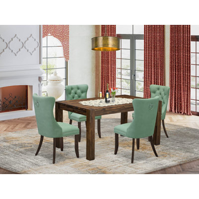 Ensemble de cuisine 5 pièces composé d'une table de salle à manger rectangulaire en bois rustique et de 4 chaises, Jacobean patiné