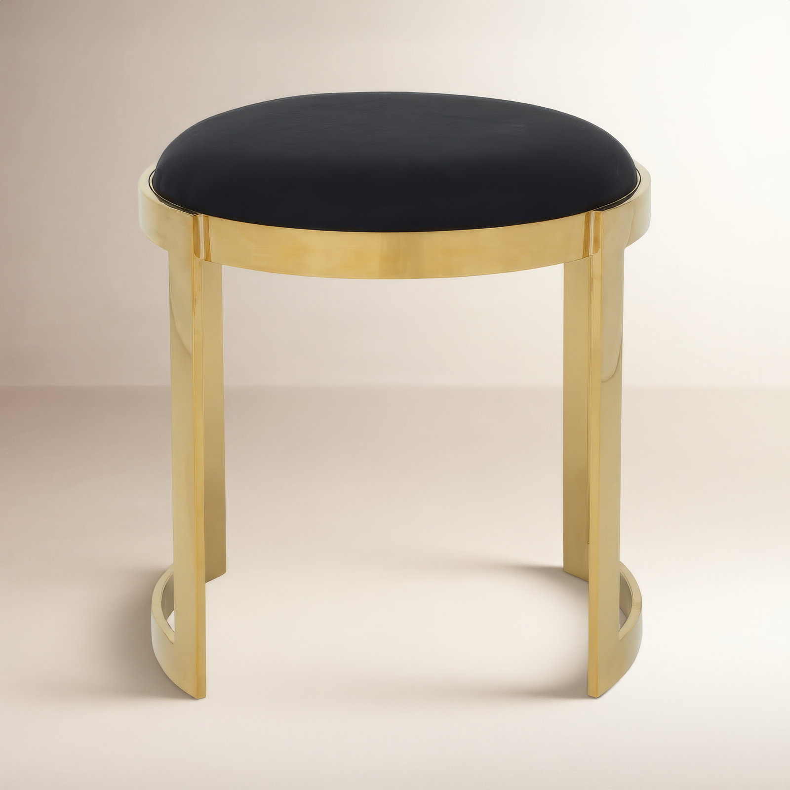 Nouri Accent Stool, Gold, Black Faux Leather