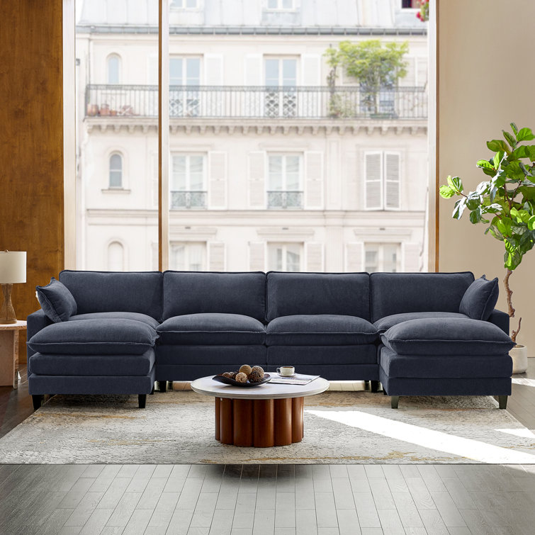 Asul 151.5" Convertible Oversized Sectional Couch for 6 People with Triple-Layer Cushions and Two Armrest Pillows