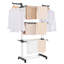 Séchoir à linge pliable à 4 niveaux en métal avec 24 tiges, séchoir à linge portatif autoportant avec 4 roulettes et 2 ailes latérales pour une utilisation intérieure et extérieure