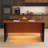 63" Modern Kitchen Island With Marble-Look Surface, LED Lights & Grille Design For Dining Room, Living Room(Island Only)