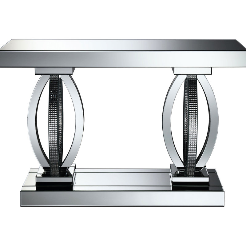 Élégante table d'entrée à miroir en acrylique argenté, idéale pour organiser les chaussures et les manteaux, console rectangulaire sophistiquée de 30,86 po x 14 po, espace de rassemblement sophistiqué de 46,45 po x 14 po