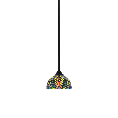 Paramount Stem Hung Pendant Shown In Matte Black Finish With 7" Kaleidoscope Art Glass