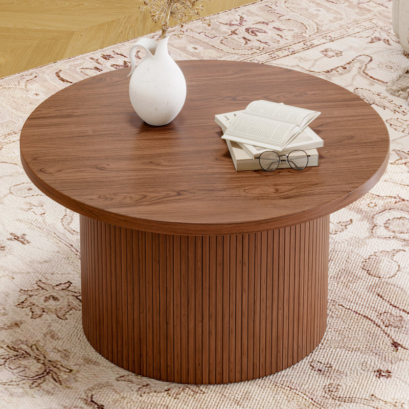 31.5" Round Coffee Table with Solid Wood Base, Walnut