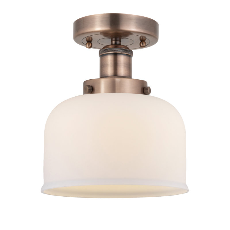 Plafonnier semi-encastré en verre Thoa, Blanc mat, Cuivre antique