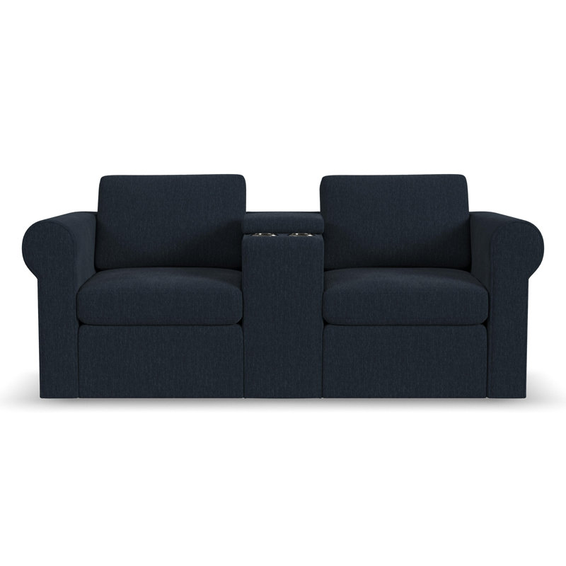 Lockheart 76" Modular Roll Arm 2 Seater Loveseat with Storage Console, Blue