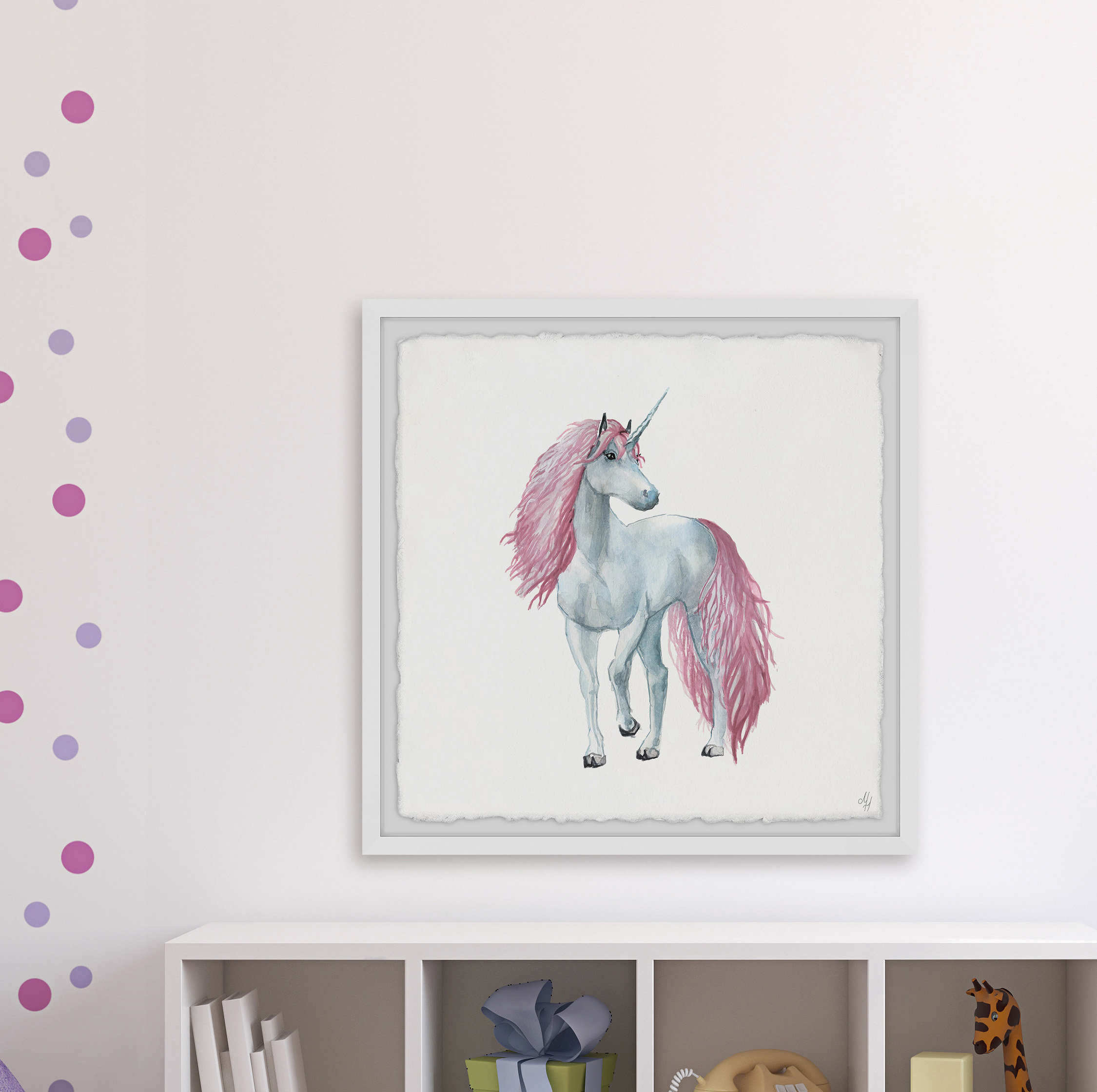 Harriet Bee Page Dale Pink-Haired Unicorn Framed Print | Wayfair