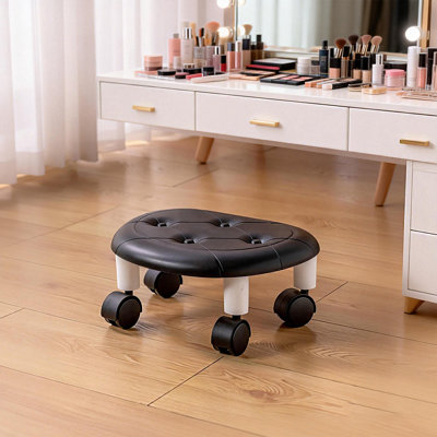 Portable Swivel-wheel Low Stool - Faux Leather Multi-use Seat For Living Room & Bedroom by Mercer41