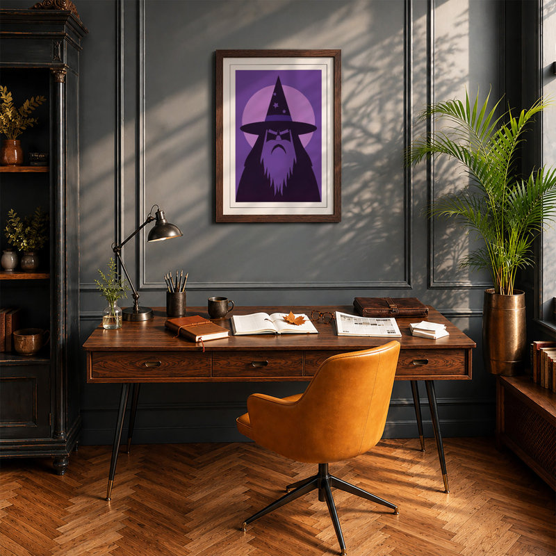 Starlit Wizard Minimalist - Print, A1 - 84.1 x 59.4 cm, Black