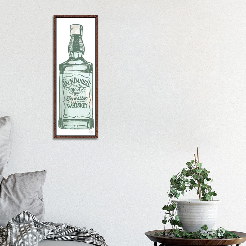 Jack Daniel's Whiskey - Panoramic Print on Canvas, 91.44cm H x 30.48cm W x 3.81cm D, Classic Brown Wood Floater Framed