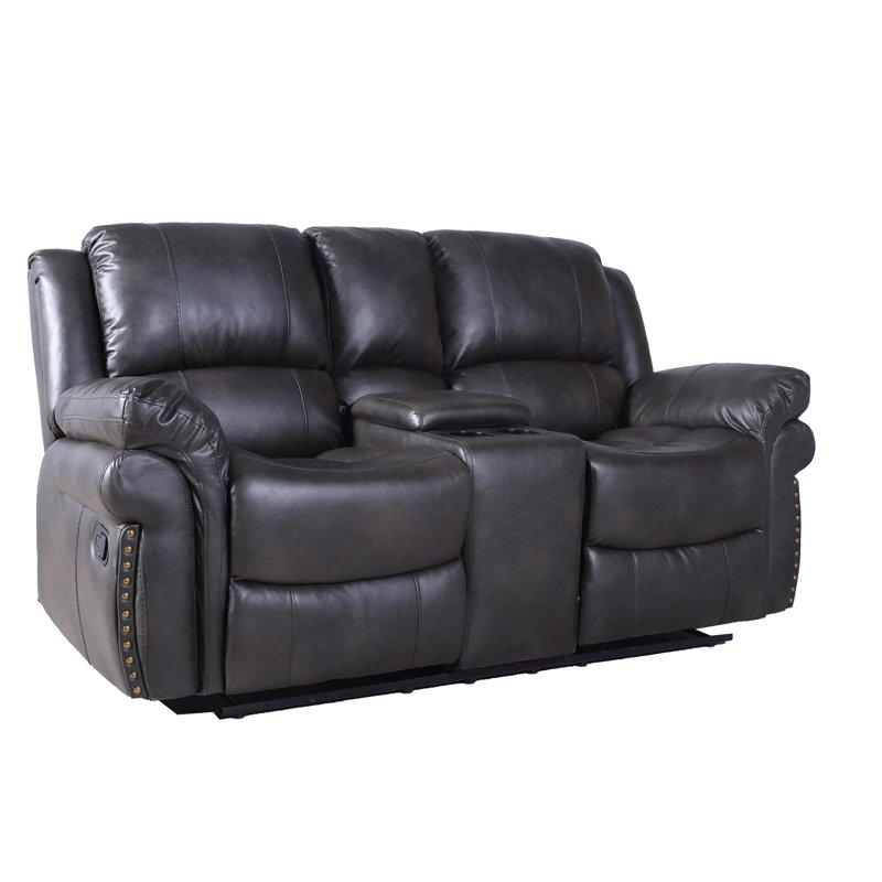 73'' Upholstered Reclining Loveseat, Gray Faux Leather