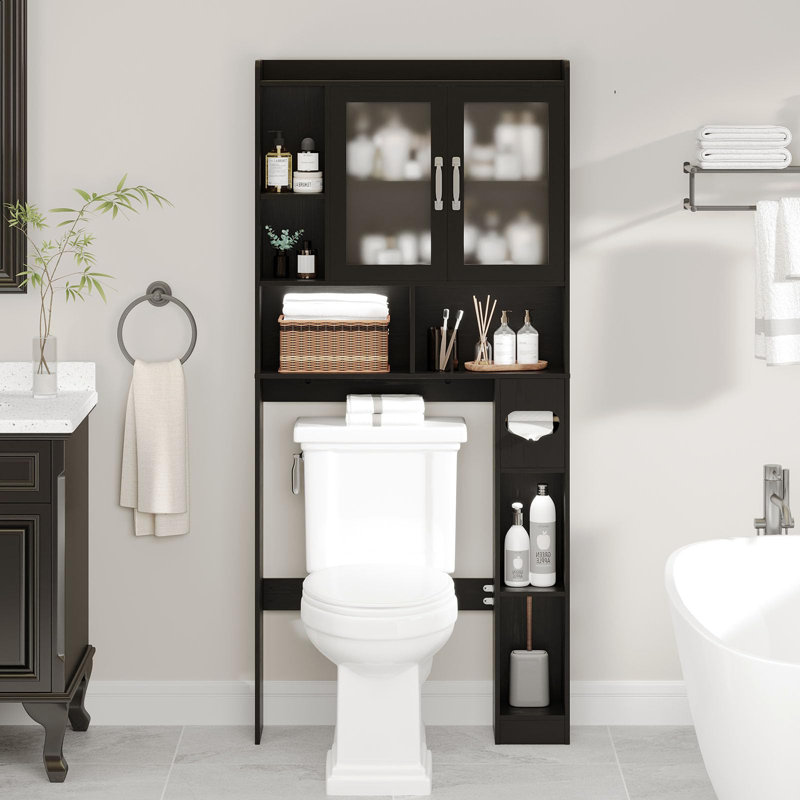 Over The Toilet Storage Cabinet With Acrylic Doors, Black