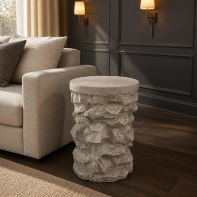 Table d'appoint pré-assemblée en faux pierre MGO, table d'appoint rustique d'intérieur et d'extérieur à capacité de poids élevée, tabouret décoratif résistant aux intempéries pour patio, salon, entrée, balcon, jardin, coin de chevet