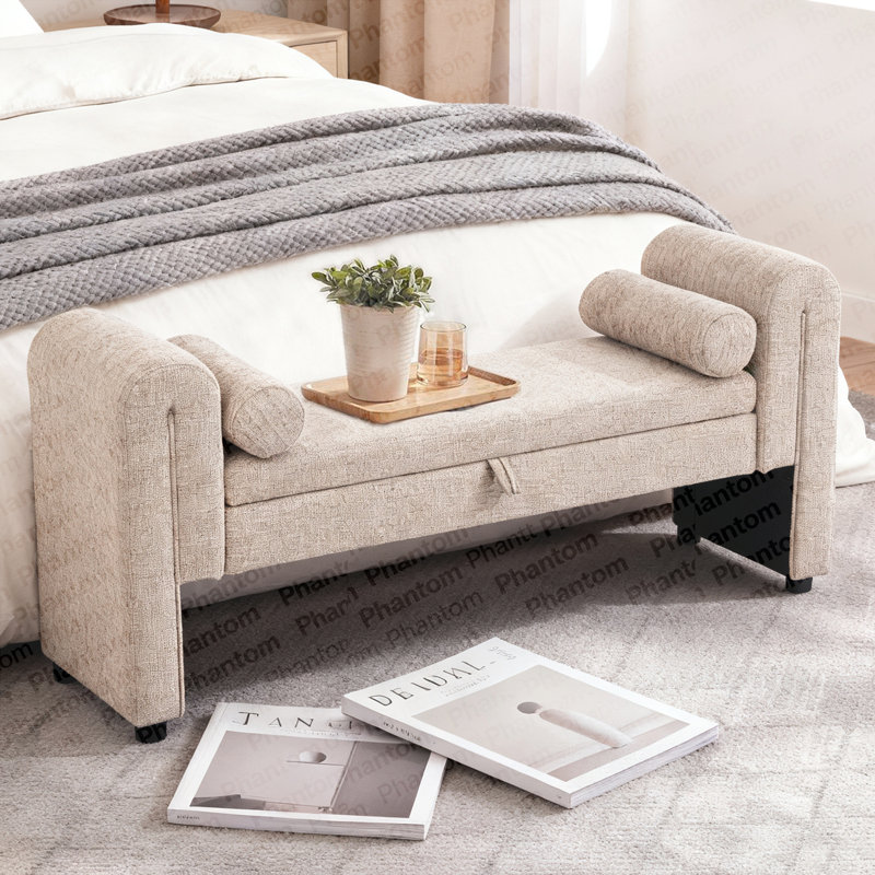 Banc de rangement de 60 pouces, idéal pour les chambres à coucher, les salons, les salles d'activités et les espaces similaires.