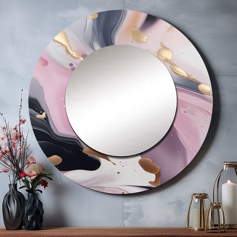 Miroir en marbre rose et doré Onora, 29 po x 29 po