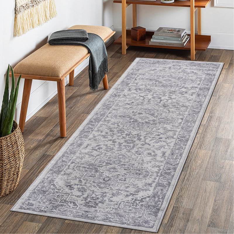  Silver / Oriental Runner Rug, Runner 2'2" x 8'