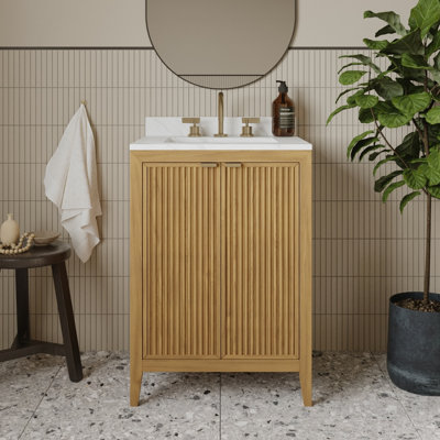 24" x 20"D Kendal Reeded Single Sink Bathroom Vanity With Cultured Marble Countertop