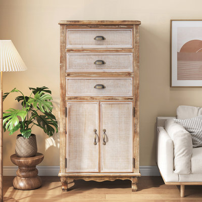 Armoire de rangement rustique en bois avec porte découpée décorative et 3 tiroirs, grand organisateur étroit pour le salon et la chambre à coucher
