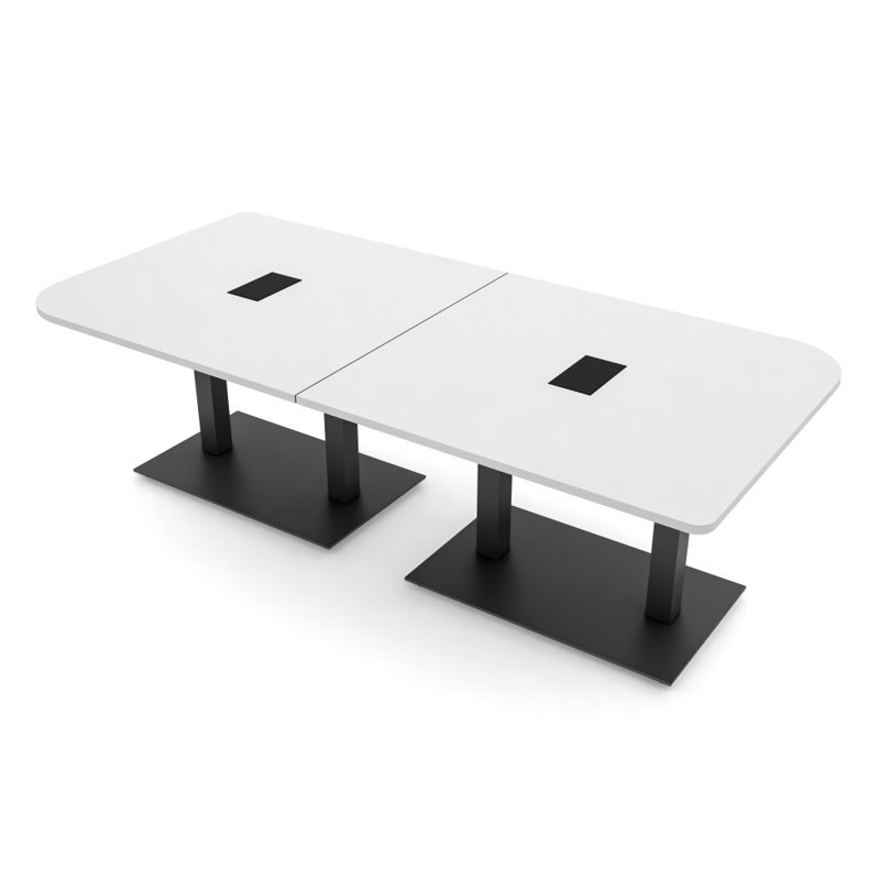 Table de conférence Ogren Duo avec double base en métal | Unité électrique, L 96 po x l 48 po, Blanc classique, Noir mat
