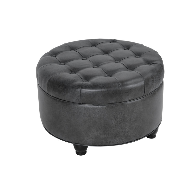Lona Faux Leather Ottoman, Lona Gray Faux Leather 