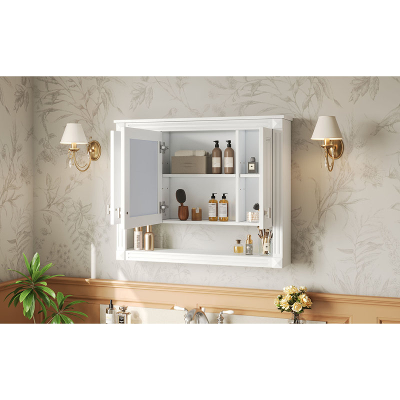 Armoire de salle de bain 35 pouces avec miroir, armoire à pharmacie murale avec tablette ouverte