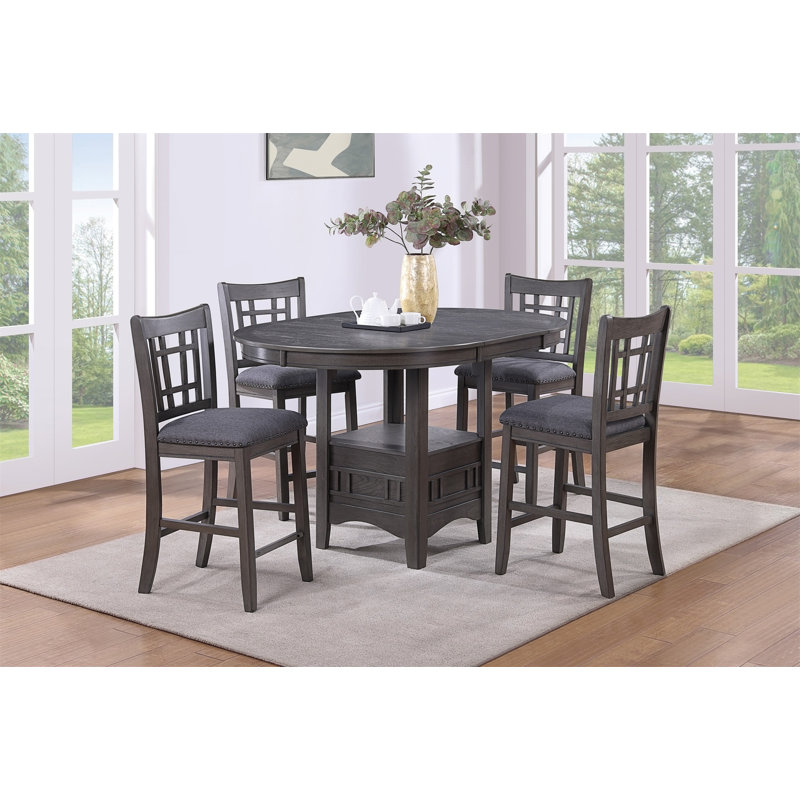 Dining Table Round Counter Height Dining Table W Shelve 1Pc Table Only Built In Leaf Solid Wood  Finish