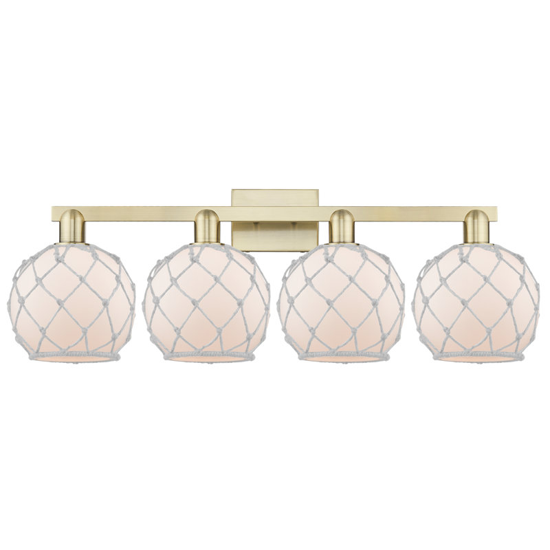 Arcadia - Homburg - 4 Light Bath Vanity Light, White Glass with White Rope