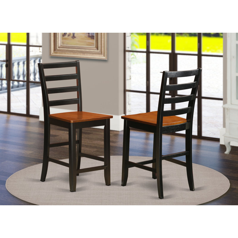 Fairwind Counter Height Barstools - Ladder Back Wood Seat Chairs, Set of 2, Black & Cherry, Black and Cherry