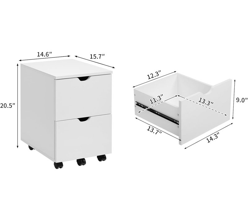 2-Drawer Mobile Wood File Cabinet, Storage Cabinet for Home, Under Desk Rolling File Cabinets