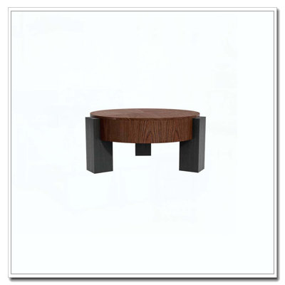 33'' Modern Round Coffee Table with Hidden Storage, 3 Block Legs Sturdy Center Accent Table
