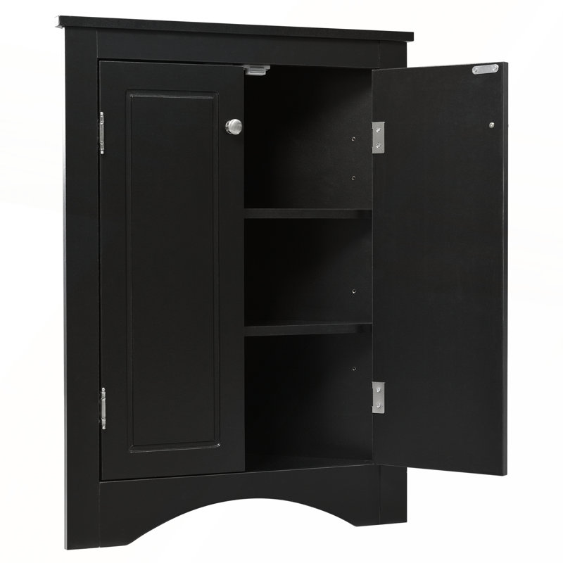 Black Triangle Bathroom Storage Cabinet with Adjustable Shelves for Home and Kitchen, Black