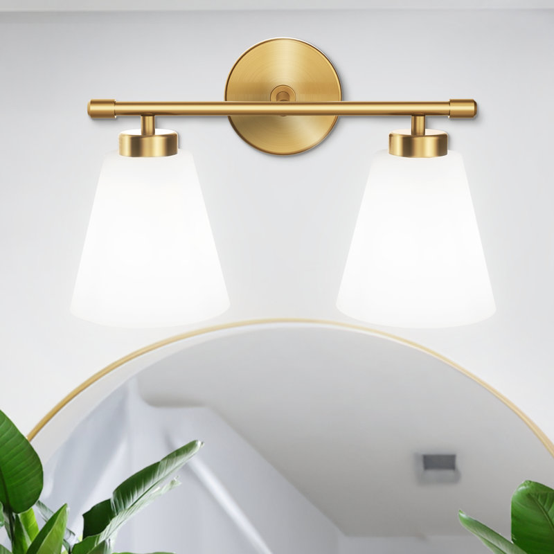 Éclairage pour salle de bain 2 lumières en verre transparent doré, Or, Blanc