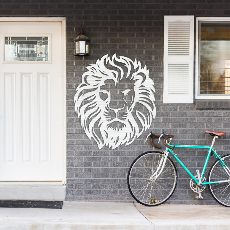 Décoration murale abstraite lion abstrait - ACM argent (32 po x 27,33 po), H 32 po x l 27,3 po x P 0,25 po, Blanc