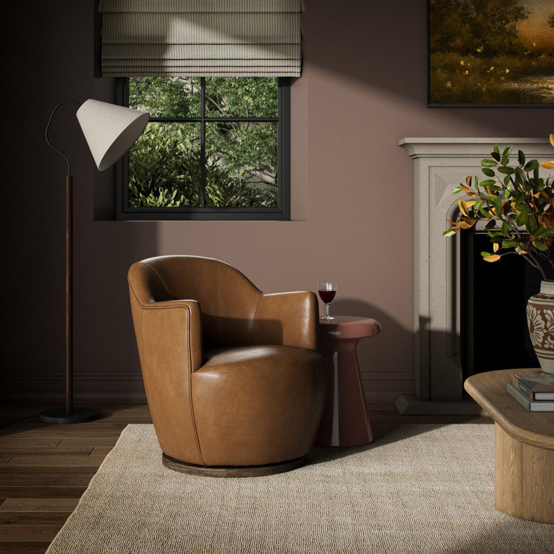 Aurora Wide Swivel Armchair, Sonoma Butterscotch Genuine Leather