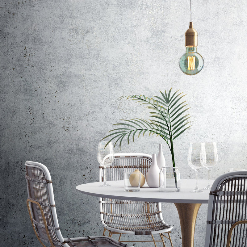 Textures Collection Industrial Distressed Plain Metallic Elements Finish Wallpaper Roll, Silver