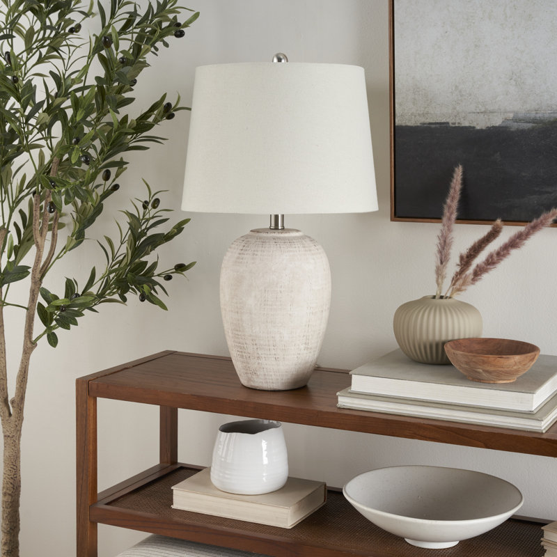 Brejon Ceramic Table Lamp, Beige, Ivory