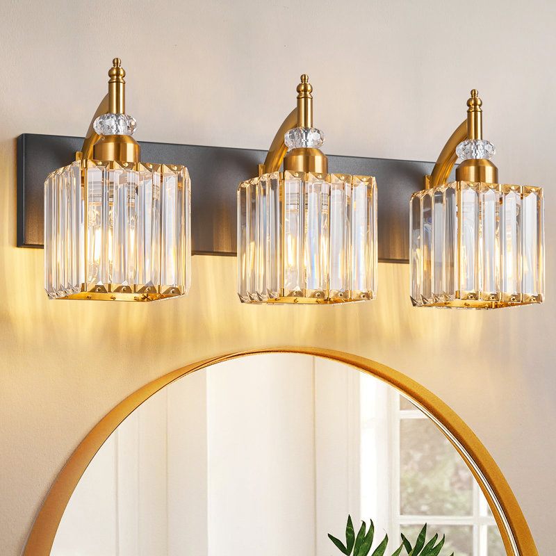 Luminaires de salle de bain en cristal - Luminaires de salle de bain modernes sur miroir, Noir et or, Paquet de 1, 3 Lights