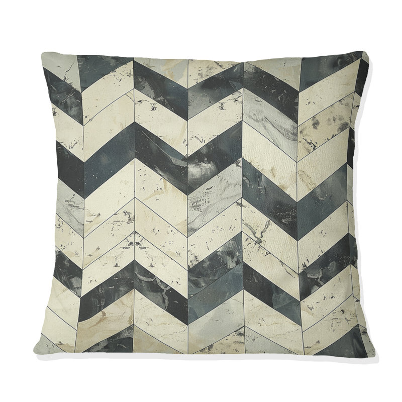 Beige Grey Chevron II - Transitional Throw Pillow, 16"H x 16"W