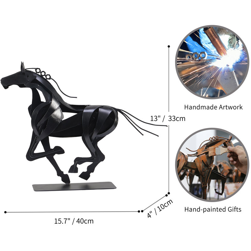 Sculpture de cheval en métal faite à la main, Noir